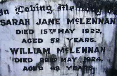 Photo of headstones/William McLennan d1924 hdstn &wife SarahJane